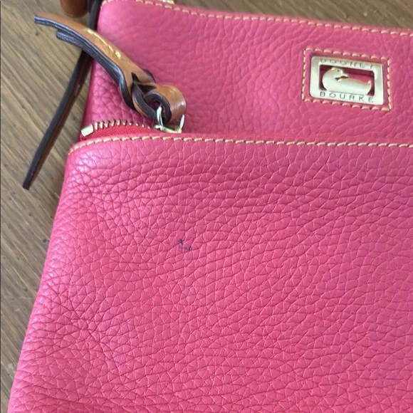 Dooney & Bourke Fuchsia Pink & Brown Leather Convertible Shoulder Crossbody Bag - Picture 3 of 16